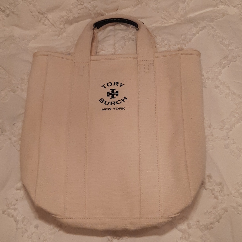 TORY BURCH Natural Canvas Logo Tote Bag - Picture 2 of 13